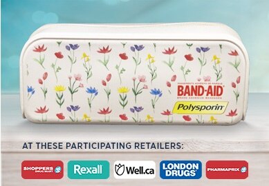 Get a free first aid kit bag with purchase of Polysporin or BAND-AID products at participating retailers.