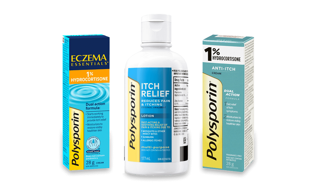 Front shot of three POLYSPORIN® Eczema and Anti-Itch Products